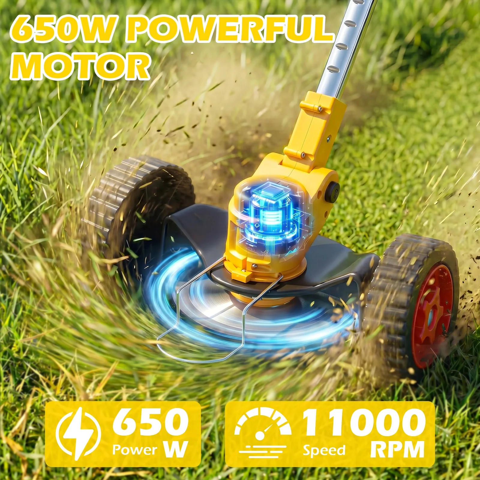 5-in-1 Cordless Electric Lawn Mower Grass Trimmer 6-Inch Weed Whacker & Garden Pruner with 21V 2x4.0Ah Batteries and 5 Types of Blades for Branches Weeds Shrubs Household