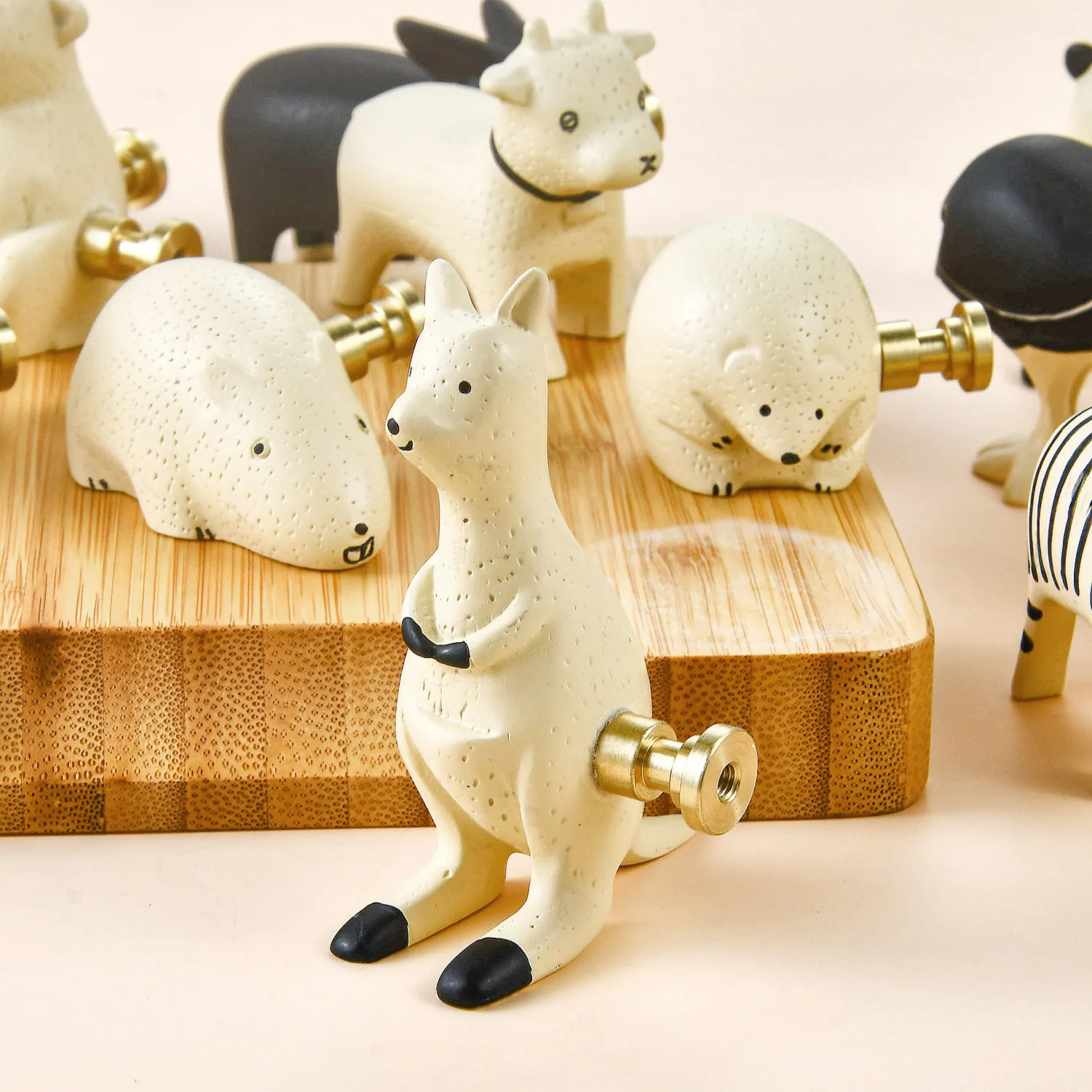 Animal Squirrel Shape Decorative Cabinet Pulls, Zebra Pattern Drawer Knobs With Brass Base & Mounting Screws