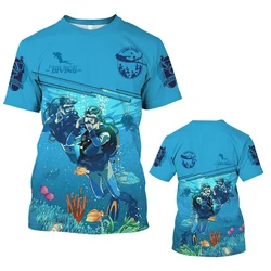 T-shirts Underwater Diving Patterns 3D Print Summer Tees Streetwear O Neck Short Sleeve TShirt Oversized Harajuku Male Kids Tops