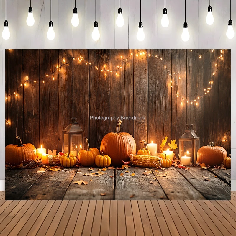 

Halloween Day Autumnal Pumpkins Photography Backdrops Props Maple Leaf Scarecrow Farm Harvest Thanksgiving Background RR-21