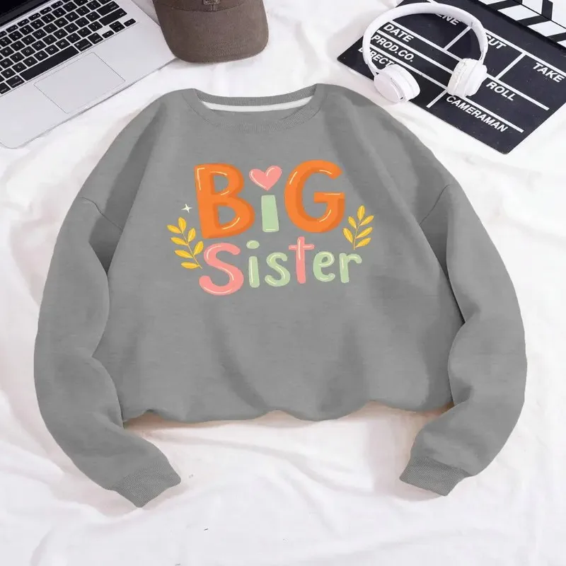 Fall Winter Clothes Sweatshirt Women Plus Size BIG Sister Print Hearts Leaves Long Sleeve Y2k Top Pure Cotton Sofe Warm Cute