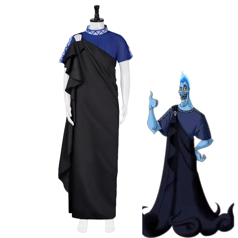 Anime Hades Cosplay Costume Blue Short-sleeved Top and Black Outerwear Suit Robe Demon King Costume Halloween Man Boys Clothing