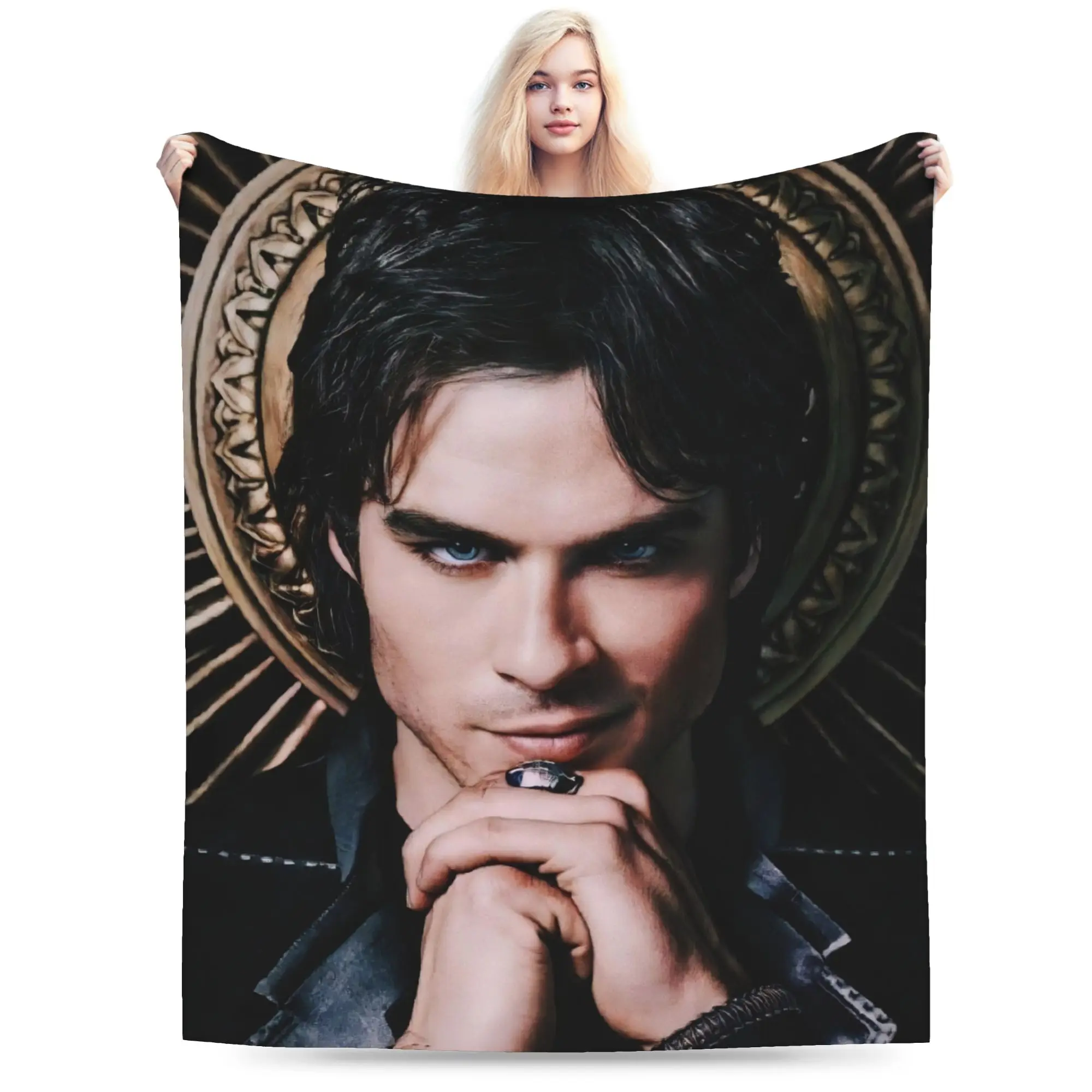 Damon Salvatore The Vampire Diaries Blankets Flannel Spring Autumn Multi-function Warm Throw Blanket for Home Bedroom Rug Piece