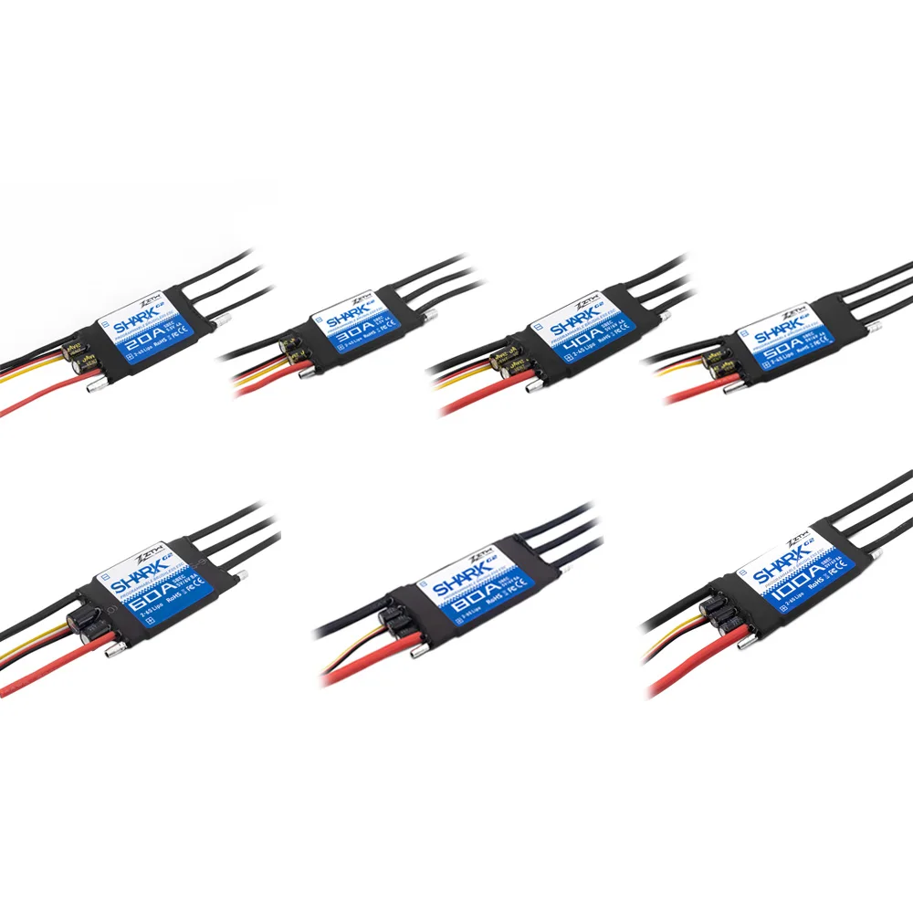 

ZTW Shark G2 32-битный ESC 20A 30A 40A 50A 60A 80A 100A 2-6S SBEC 5V/6V 8A Бесщеточный регулятор скорости для подводное подруливающее устройство для радиоуправляемой лодки