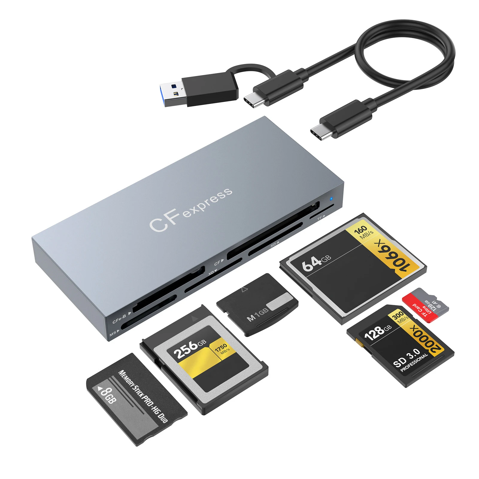 

6 in 1 Multi Card Reader Professional For CFexpress Type B/SD/TF/CF/XD/MS USB 3.2 Gen2 10Gbps Aluminum Alloy Card Reader