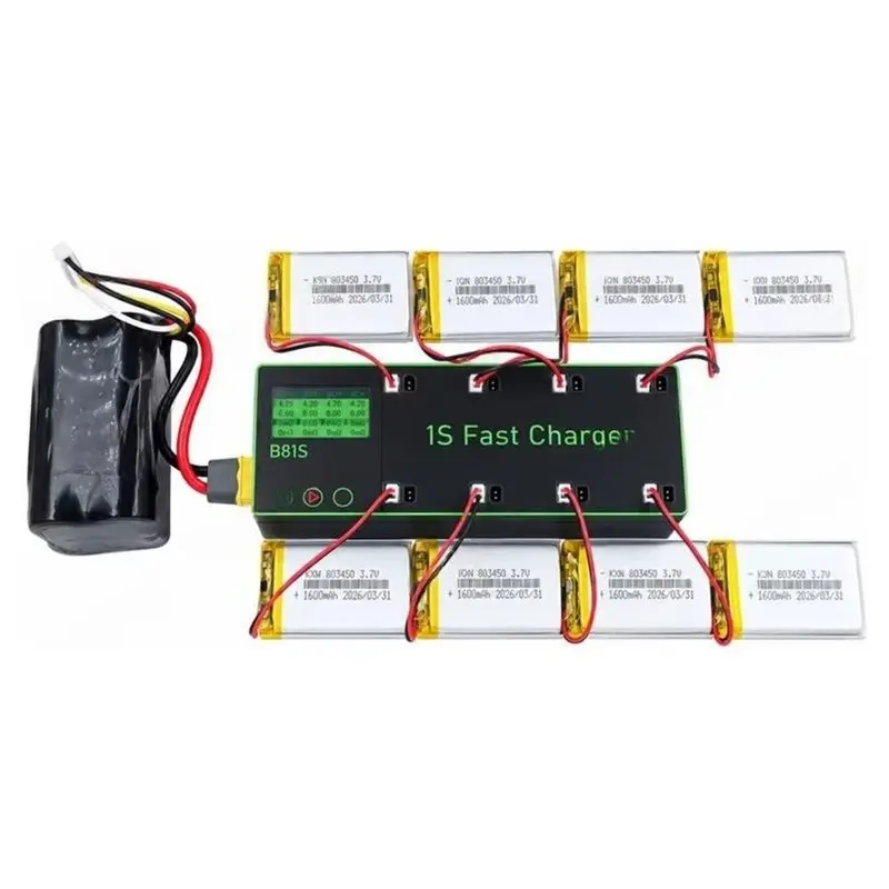 VoltVibe-Max 4.5A Per Channel 8-Channel 1S Lipo Battery XT60 Type-C Dual Input BT2.0& PH2.0 Parallel Charge Unit