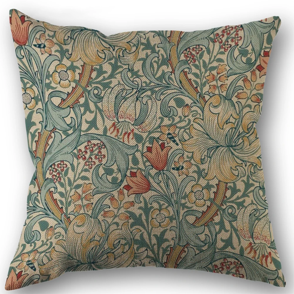 Bird Floral Botanical Green Linen Throw Pillow Covers Traditional Classic Art Pillow Covers, Decorative Cushion Covers 45X45cm