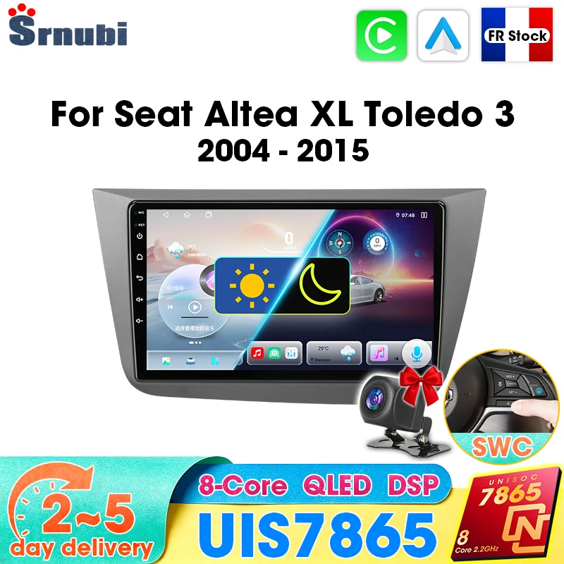 Carplay Android Auto pour Seat Altea XL 2004-2015 Toledo 2004 - 2009 Autoradio Multimédia GPS Navigation 2 Din Unité Centrale DSP Audio Bluetooth 5.4 5GHz WIFI EQ RDS Écran d'Affichage Tactile Caméra de Recul Plug and Play