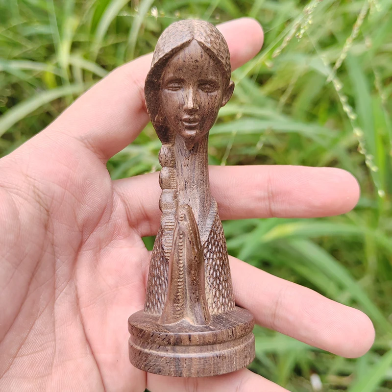 Wooden Praying Girl, Half-Body Woman Figure with Hands Together, Modern Creative Hand-Held Wooden Craft Ornament, Wooden Art Piece for Display