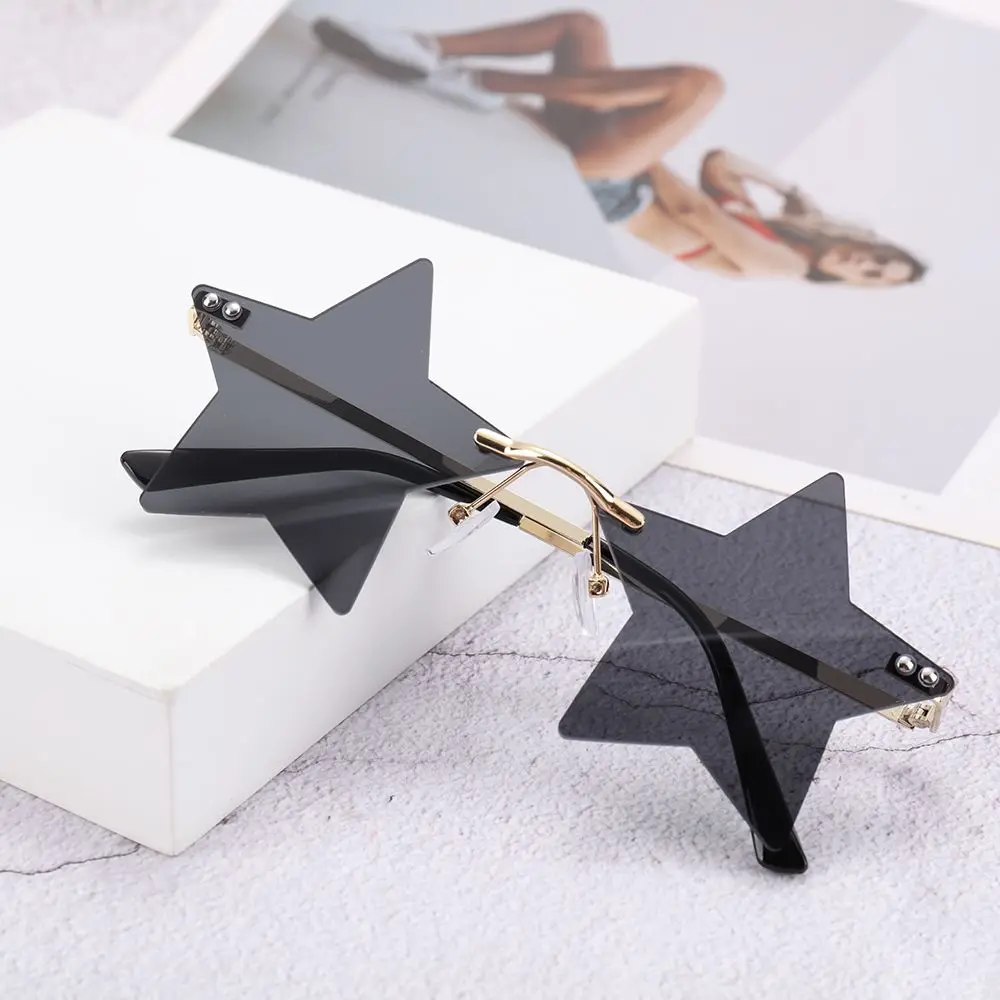 Rimless Star Shape Sunglasses Trendy Sun Glasses for Women Men Party Glasses Funny Pentagram Eyewear Christmas Decor Eyeglasses
