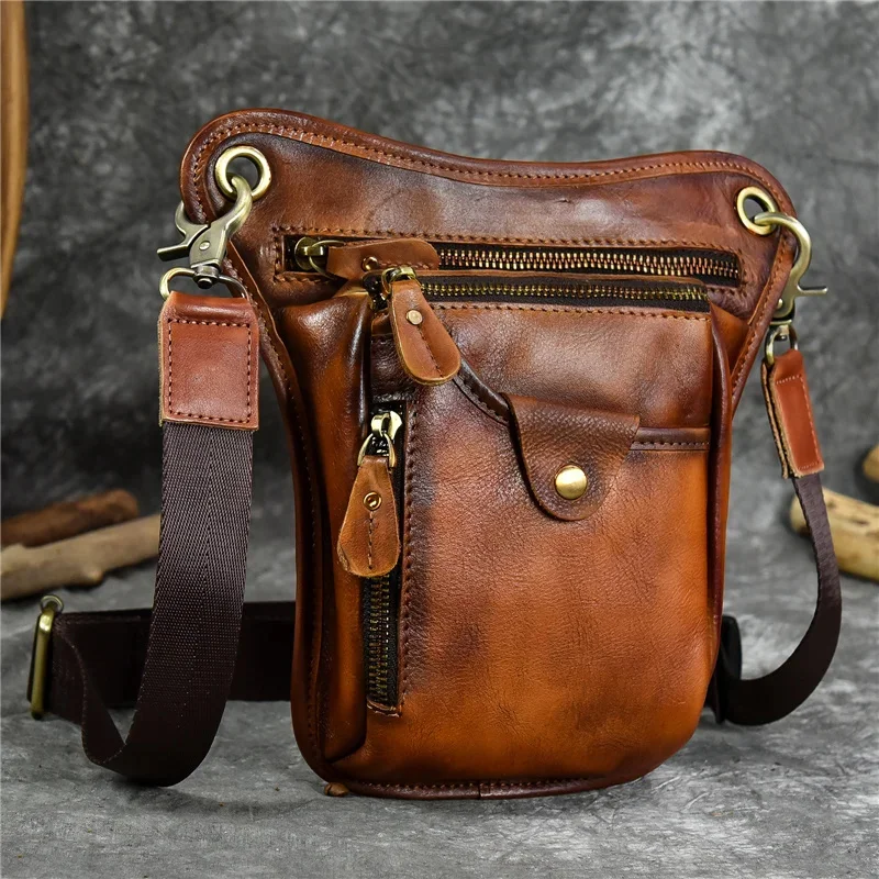 

High Quality Men's Genuine Leather Waist Big leg bag motorcycle Shoulder Crossbody Bag Pack for Hips Legs men