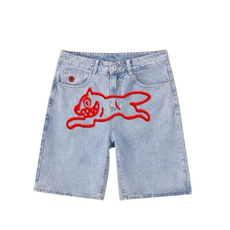 2024 summer American denim shorts trendy personalized printed dog shorts three-quarter pants sports trendy streetwear shorts