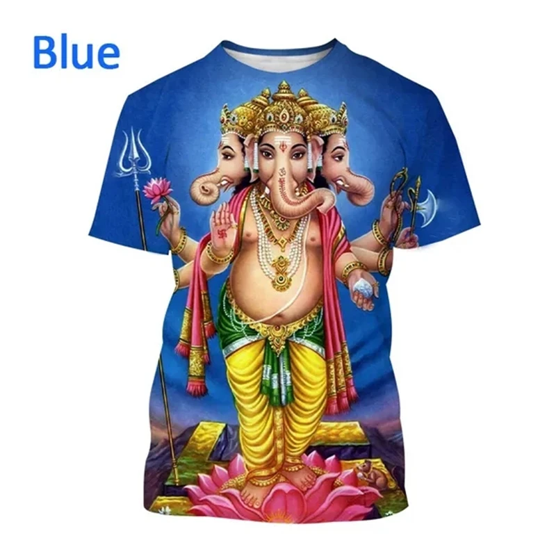 Newest Hot Sale Indian Myth Ganesha 3D Printed T-shirt Men's Summer O-neck T Shirt Casual Hindu Elephant Print Short Sleeve Tops