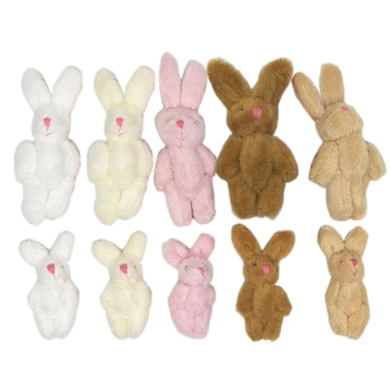 5pcs Mini Joint Rabbit Pendant Plush Long Ear Bunny For Keychain Toy DIY Ornaments For Girl Gifts Keyring Crafts