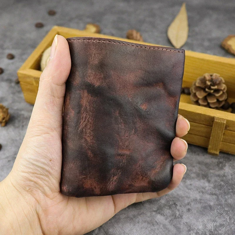 Vintage ręcznie robiony portfel dla mężczyzn Skóra bydlęca Krótkie portfele Bifold Portmonetka z kieszenią na monety Męska torba na pieniądze — zdjęcie 4
