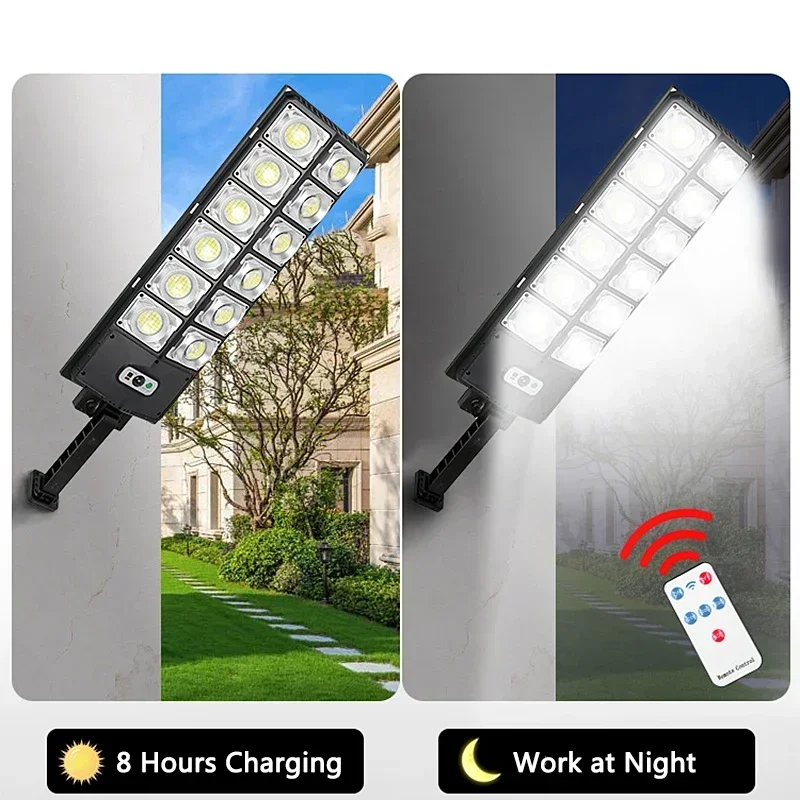 Super Large Solar Street Light Outdoor Human Motion Sensor Waterproof Ultra Wide 3 Modes Induction Wall Lamp for Yard Garden