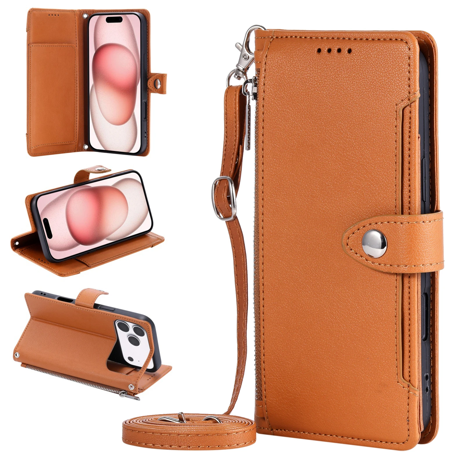 Funda tipo cartera con 6 tarjetas y correa para la muñeca para Nokia 2,4, G60, G22, G21, G20, G11, G10, funda de cuero con bolsillo con cremallera para teléfono