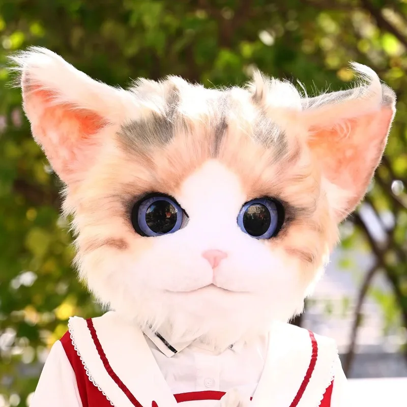 Handmade Furry Cat Mask Kigurumi Cosplay Anime Persian Cat Fursuit Head Furry Head Mask Kig  Halloween Performance Prop Kid Gift