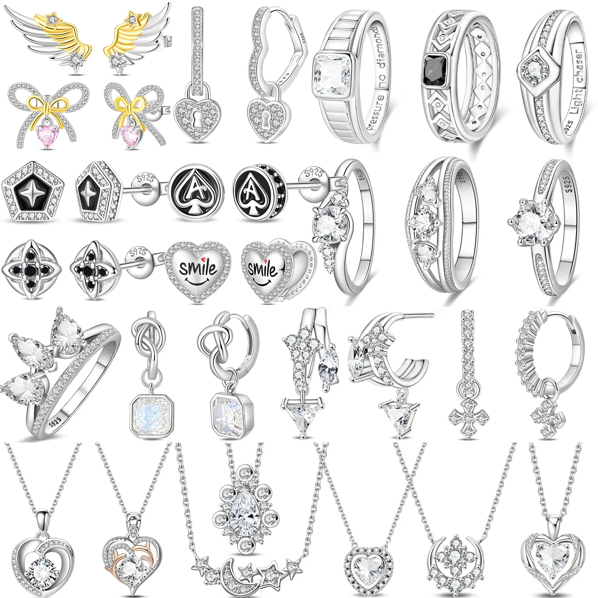Original 925 Sterling Silver Suit Charms Pendant Heart Bead For Wome Earrings Rings Necklace DIY Bracelet Fine Jewellery Gift