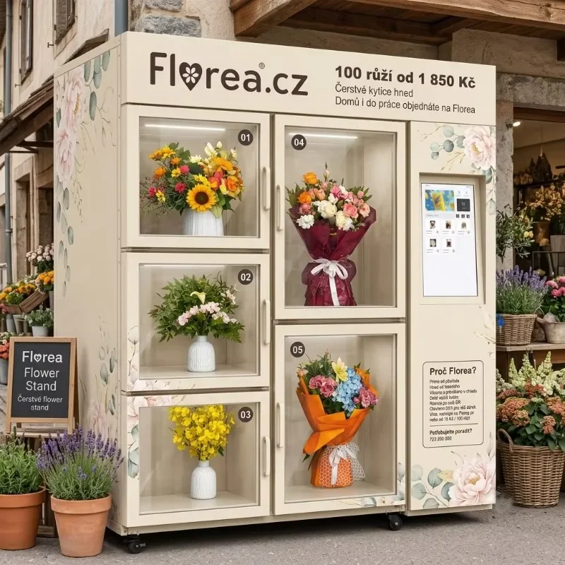 5-Grid Flower Vending Machine High-Efficiency Fresh-Keeping Flower Bouquet Vending Machine QR Payment for Flower Shop
