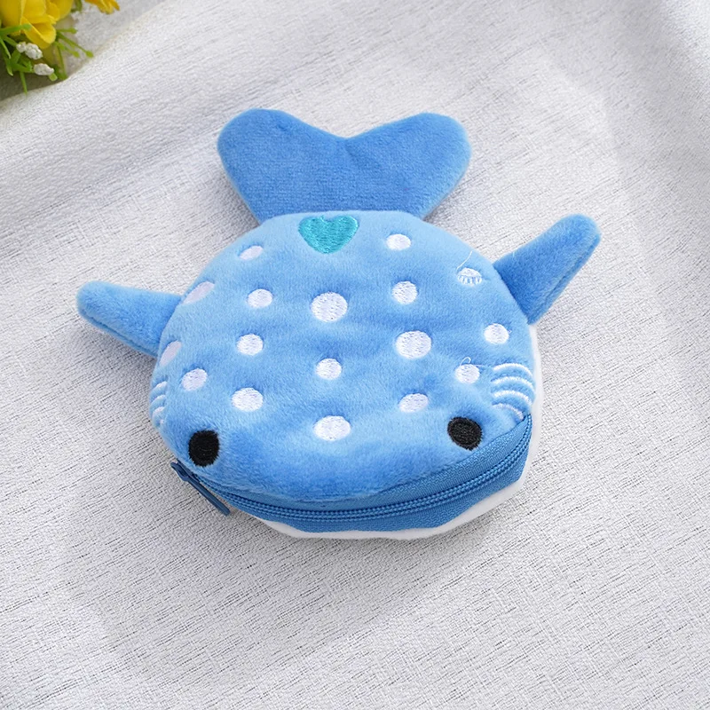 Cute Blue Whales Coin Plush Purse Animal Zipper Coin Wallet Shark Shape Designer Women\'s Wallet Change Purse Key Earphone Pouch