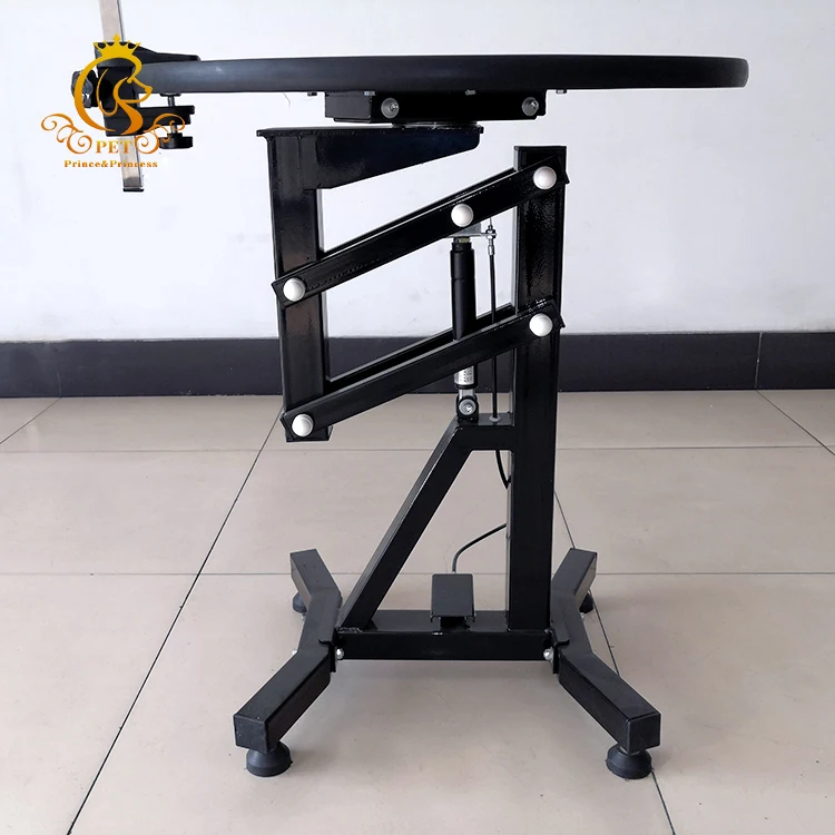Dog Grooming Table Electrical Lifting Table Round Tabletop with Iron Display Rack Charge-Powered view 2