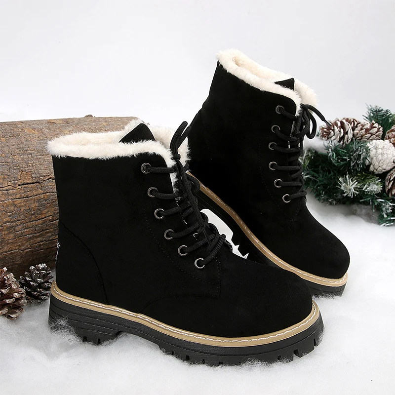 

2026 New Women Fur Snow Boots Flats Shoes Casual Sneaker Winter Warm Ankle Chelsea Boots Fashion Short Plush Shoes Mujer Botas