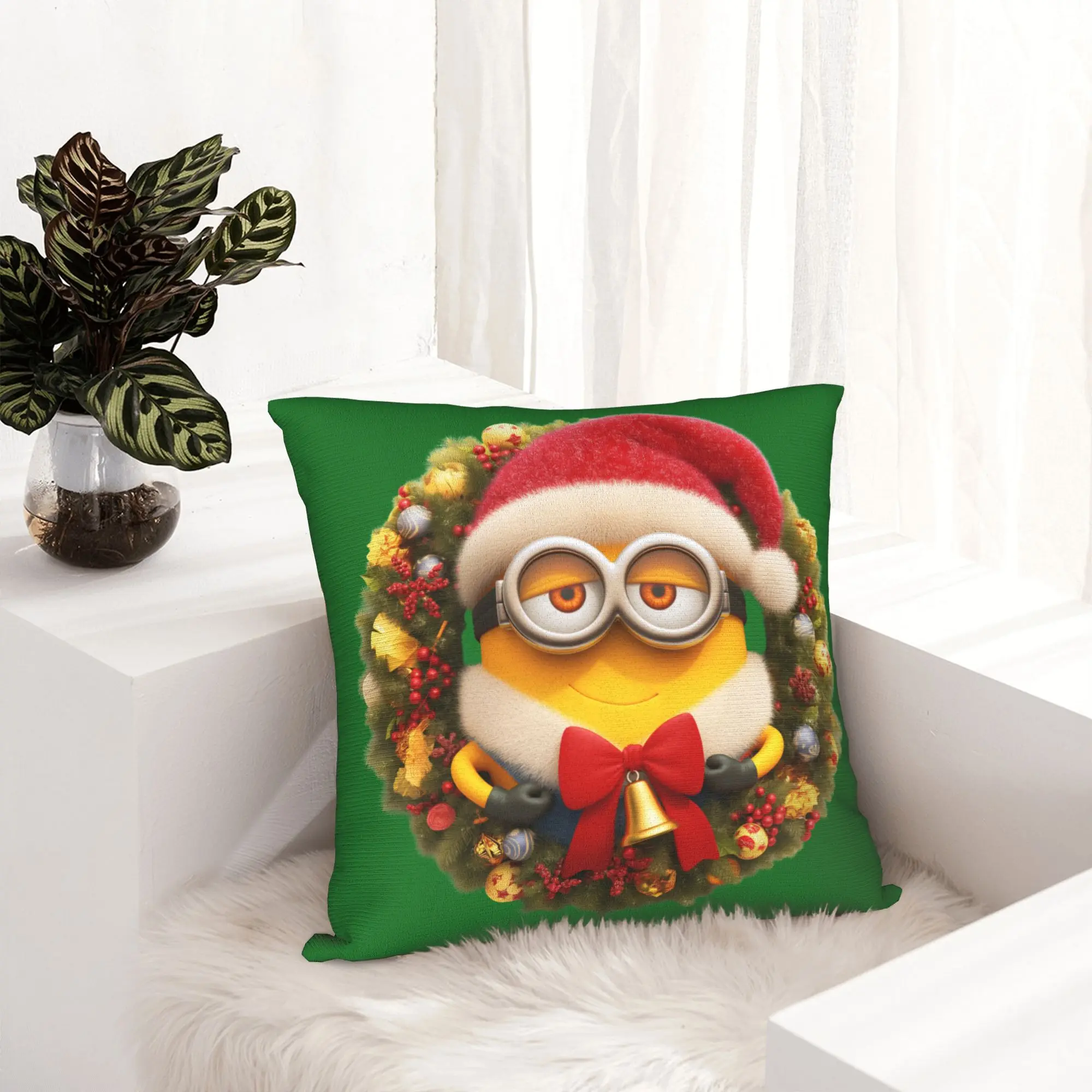 Cartoon M-Minions Christmas Pillowcase Soft Fabric Cushion Cover Decorative  Throw Pillow Case Cover Car Zippered 45X45cm