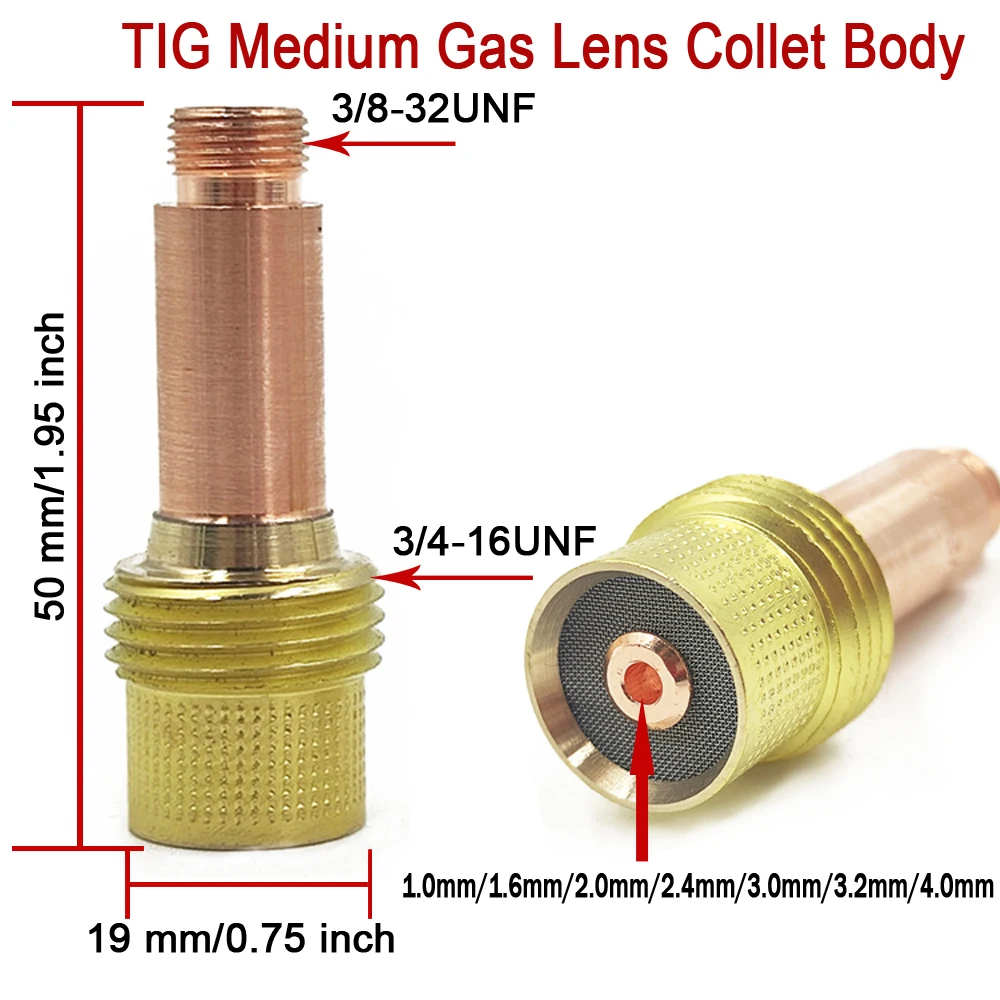 4Pcs TIG Welding Torch 54N14 #8 Nozzles TIG Collet Body MEDIUM Gas Lens 1.0/1.6/2.0/2.4/3.2/4.0mm For TIG WP17 WP18 WP26 Series