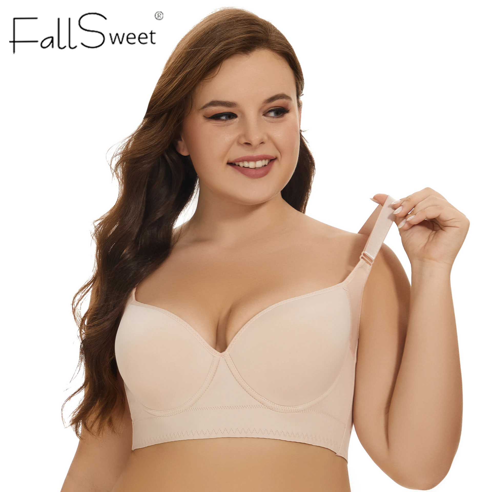 FallSweet Plus Size Push Up Bras for Women Hide Back Fat Deep Cup Bra Smoothing T-shirt Brassiere Full Coverage Underwire Bra