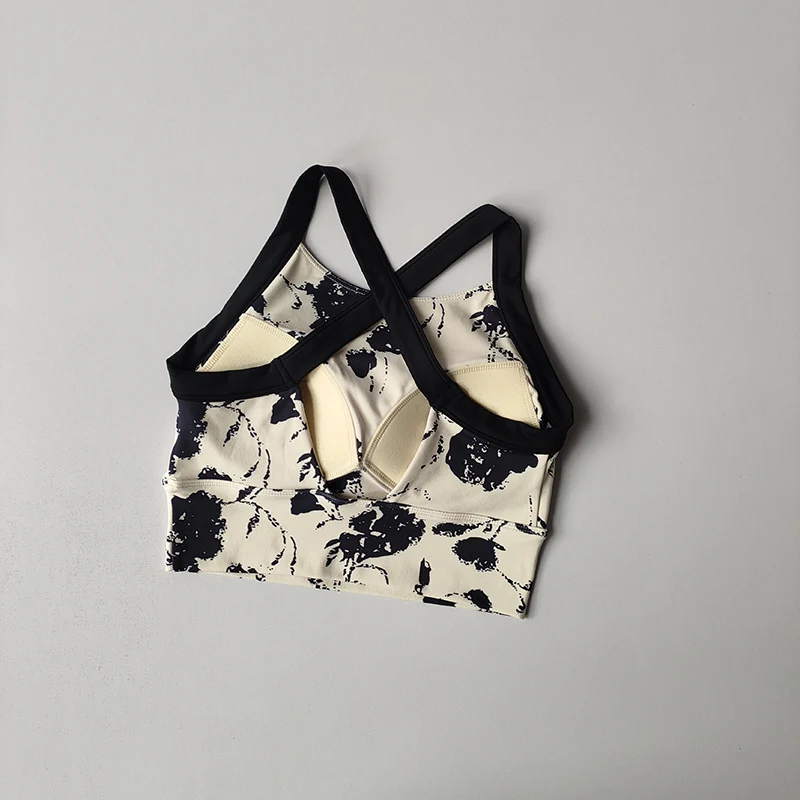 Neue hochwertige Yoga-Lingerie für Damen, einteiliger BH mit festen Cups, stoßfest, formgebend, sexy, bedruckt, mit breiten Trägern. – Detail 6