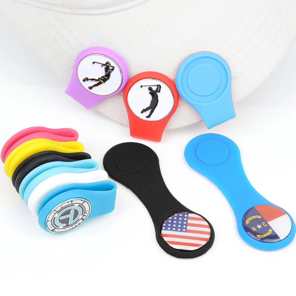 1/2PCS Silicone Golf Ball Marker Holder Strong Magnetic Mini Golf Hat Clip Professional Folding Position Calibration Clamp