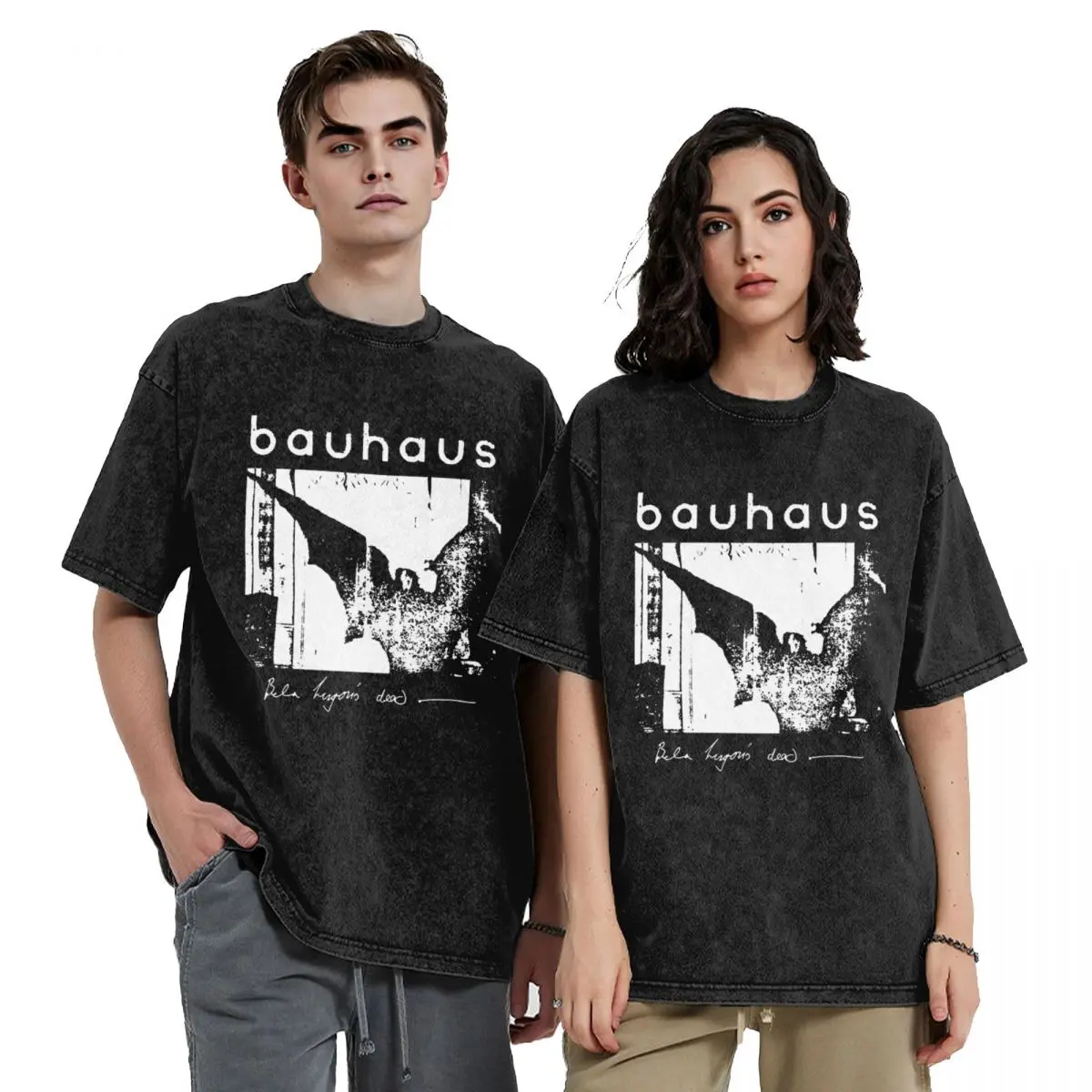 Bauhaus Bat Wings Bela Lugosis Dead T Shirt Hip Hop Washed 100% Cotton T-Shirt Vintage for Men Women Streetwear Printed Tees