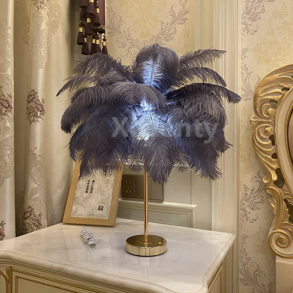 Feather Table Lamp Rechargeable Usb Plug Led Desk Table Lights Bedside Living Room Indoor Lighting Stand Light Night Light