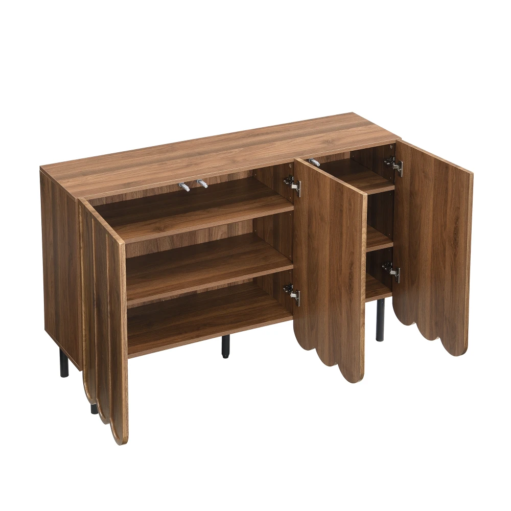 Modernes Sideboard aus Holz mit 120 x 35 x 80 cm großen, grifffreien, verstellbaren Regalen und Stauraum für Wohnzimmer, Flur und Esszimmer – Detail 22