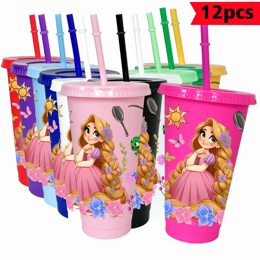 

12pcs/pack Disney Rapunzel flower 26oz multicolor plastic water cup party drinkware birthday/back to school gift