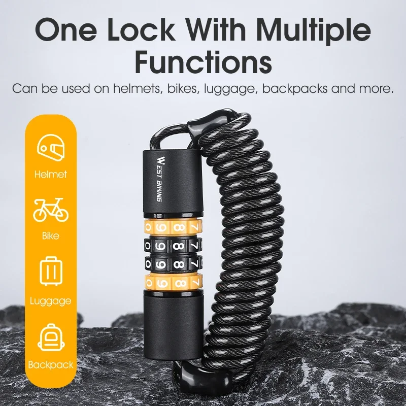 WEST BIKING Mini Bike Helmet Lock 3 Digit Password 150CM Fold Bicycle Cable Lock Motorcycle Bicycle Helmet Anti Theft Lock