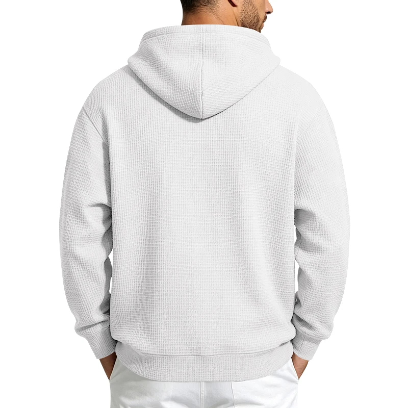 Herren Frühling und Herbst Einteiliger Waffel-Strick 1/4 Reißverschluss Lässiger Loser Kapuzenpullover, Geeignet für den Täglichen Gebrauch – Detail 4