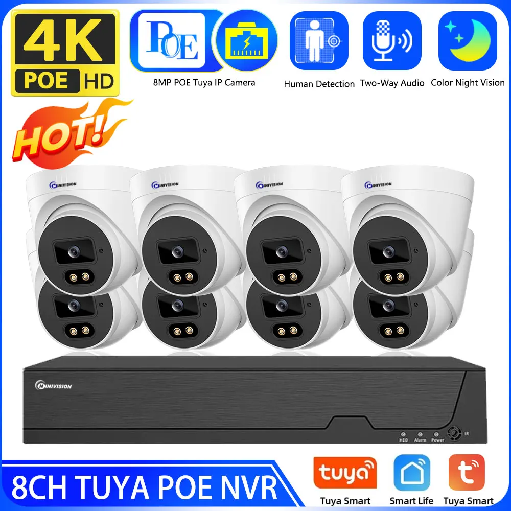 

4K 8MP HD Tuya Smart Life POE NVR CCTV System 8CH Two-Way Audio Kit Oudoor Color Night IP Security Camera Video Surveillance Kit