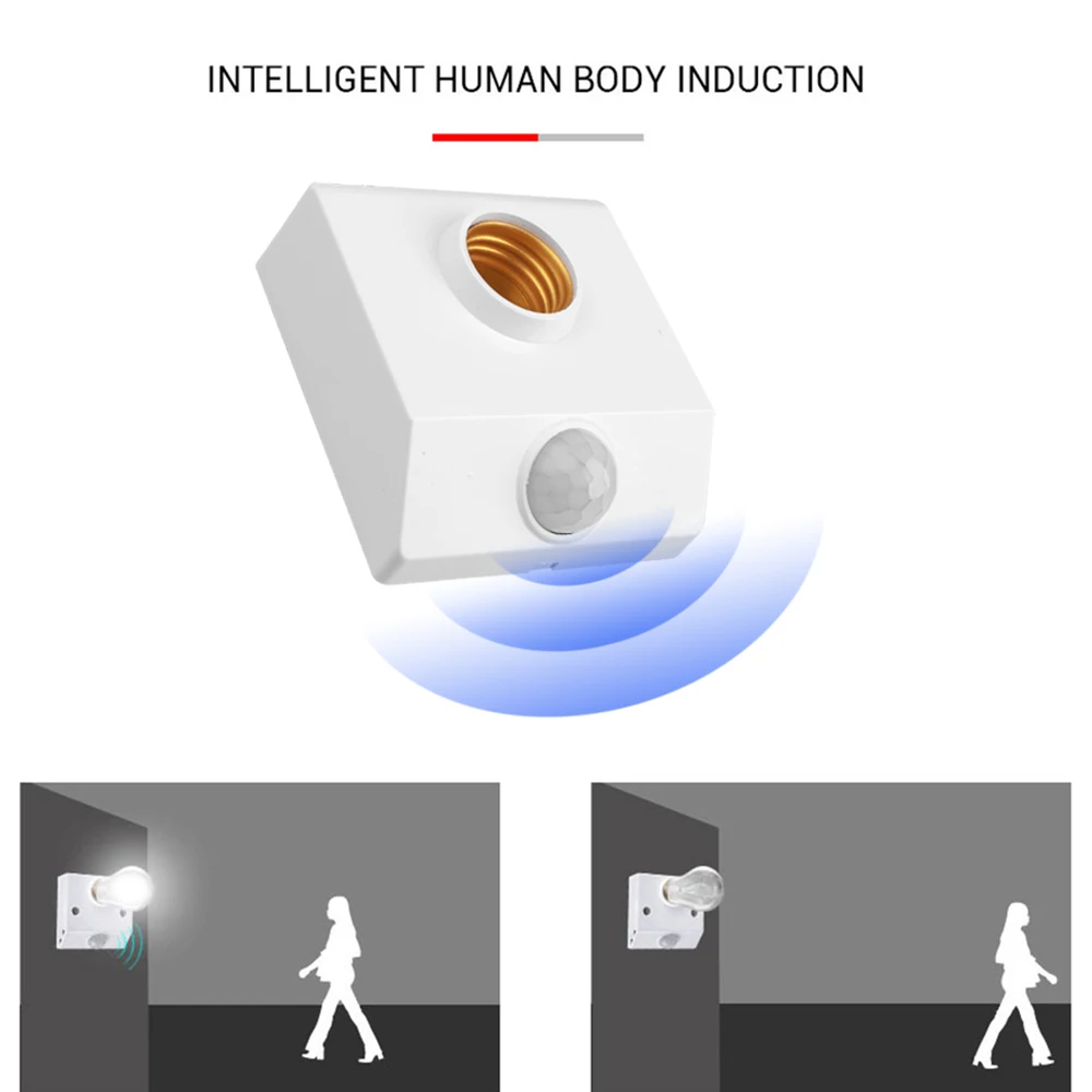 PIR Motion Sensor Switch Ampoule LED E27 Lamp Holder Screw Cap Socket E27 Light Bulb Socket AC85-265V