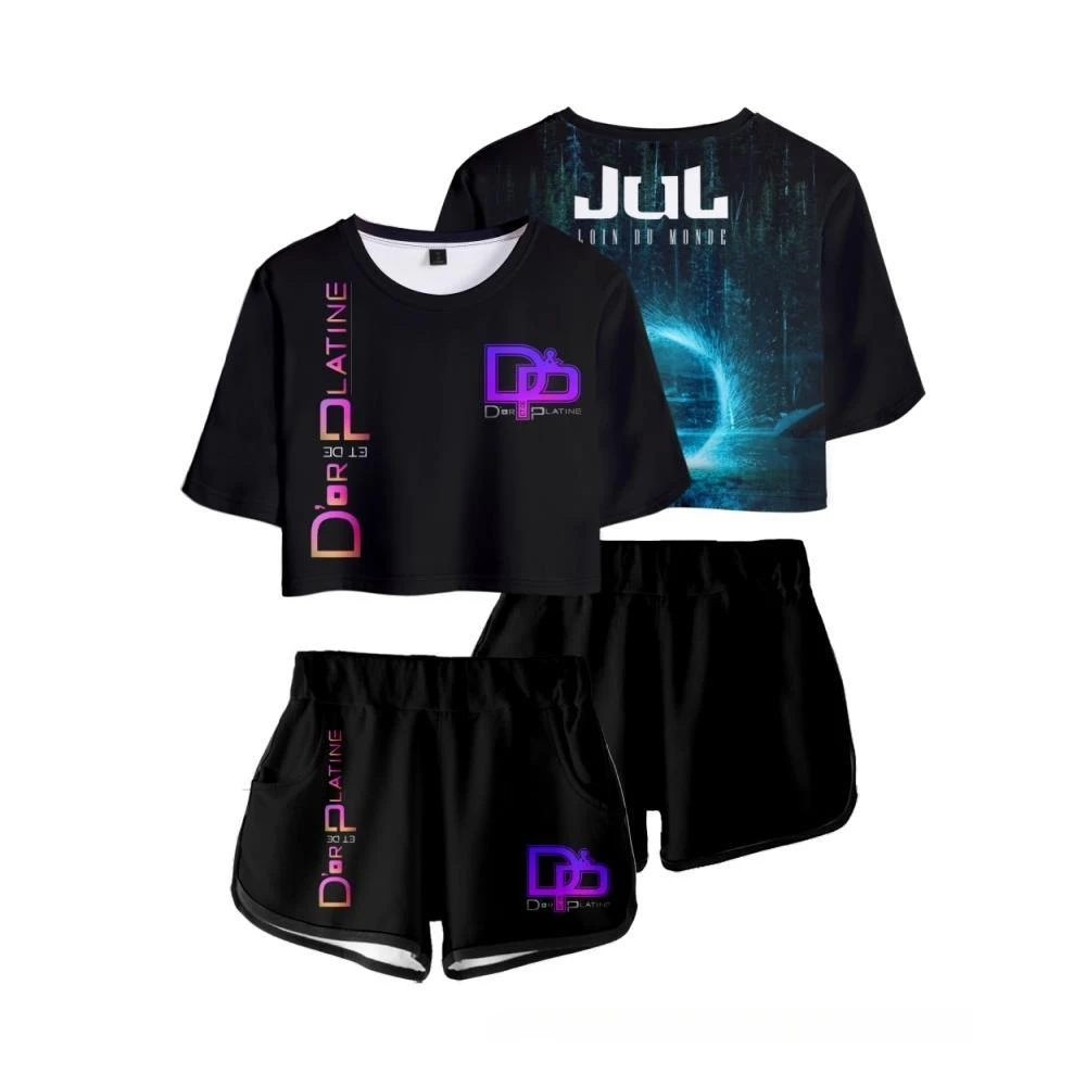 Rapper JuL C'est Pas Des Lol 3D Print Tracksuit Women Two Piece Set Crop Top and Shorts Sweat Suits 2 Piece Outfits Streetwear