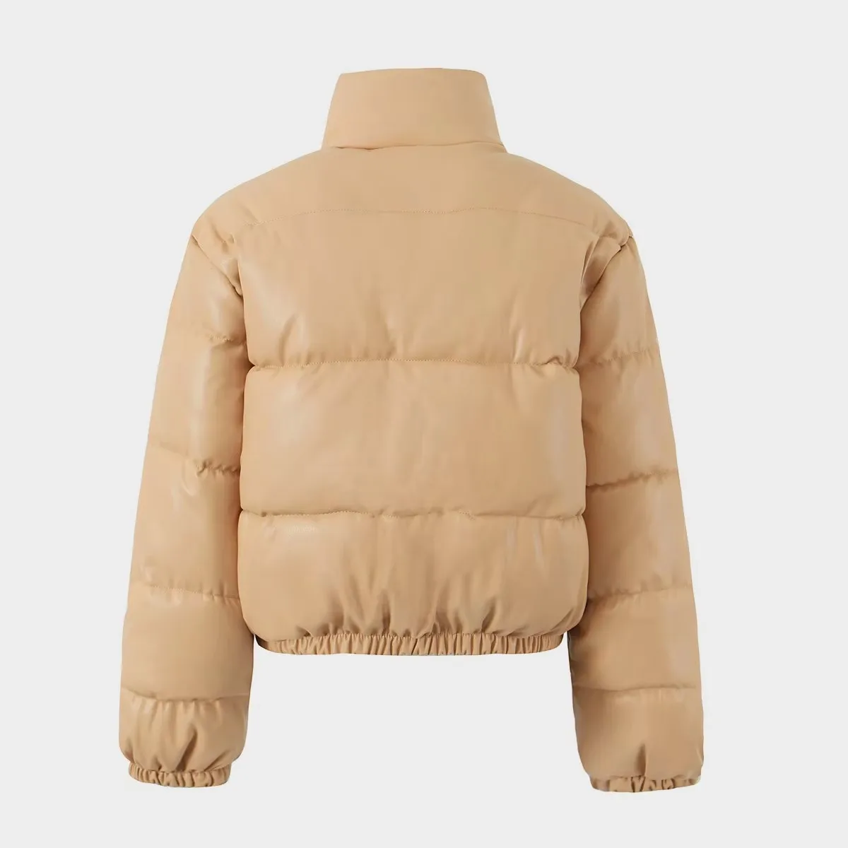 سترة شتوية نسائية سميكة دافئة معطف نسائي عصري من جلد البولي يوريثان بياقة واقفة سترة خبز دافئة قصيرة #5