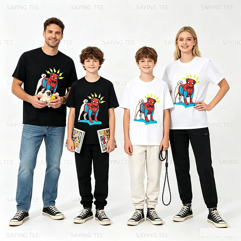 Spider Pug Dog Cartoon T-Shirt Y2k Niedliche Pop-Art-Heldenhund-Grafik-Bekleidung Jungenmode Modische Outdoor-Ästhetische Kleidung T-Shirts – Detail 6