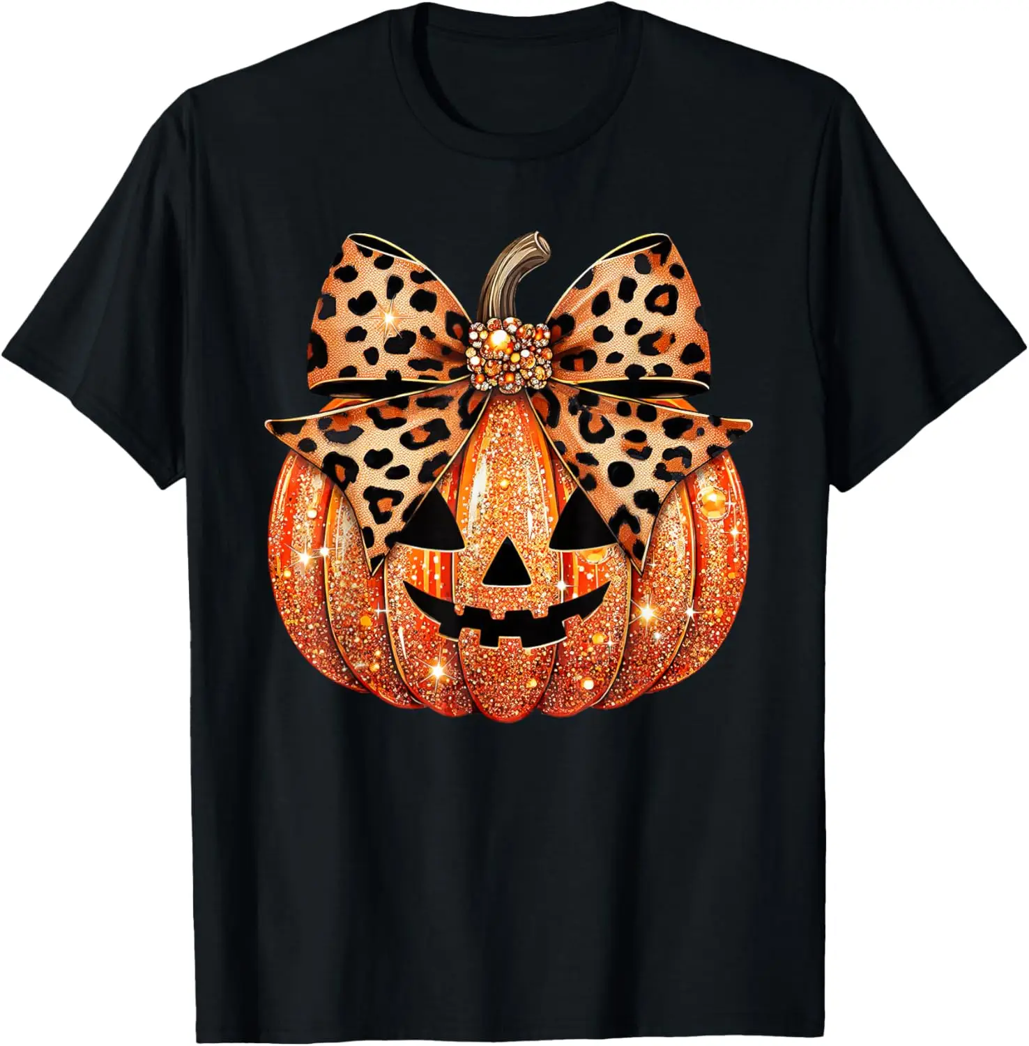 Sparkly Pumpkin Leopard Coquette Bow Pumpkin For Women Girls T-Shirt