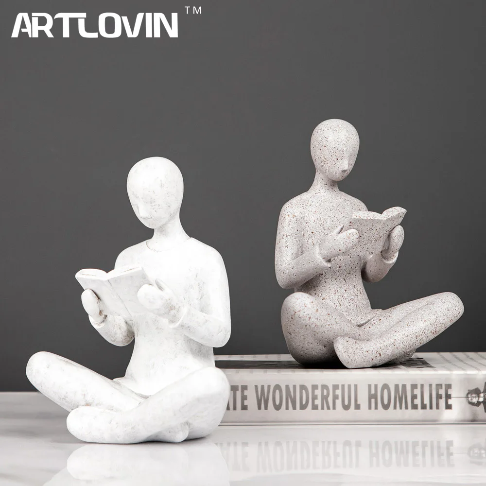 

Abstract White Reading Bookend Nordic Simple Home Decoration Figures Resin Character Figurines Sitting Sculpture Bookshelf Decor