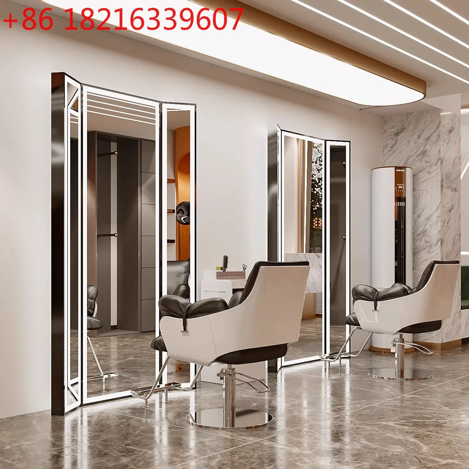 High-end triple mirror hairdressing shop floor-to-ceiling double-sided mirror special haircut mirror