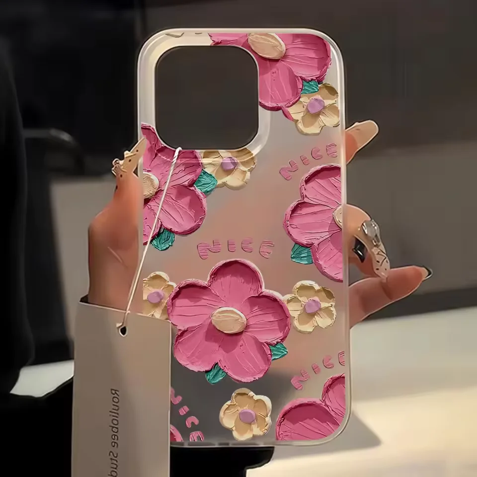 Oil Painting Flower Design Print Phone Case For iPhone 17 AIR 16E 15 14 13 12 11 Pro MAX MINI XR XSMAX 7 8 Plus Y2K Matte Cover - view 2