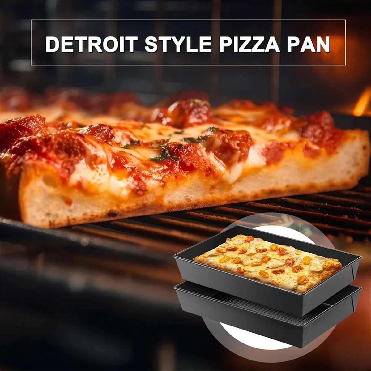 3 Pcs Detroit Style Pizza Pan Hard Rectangular Pizza Pans Non Stick Sicilian Style Pizza Pan Dish Pre Seasoned Bakeware-A09G