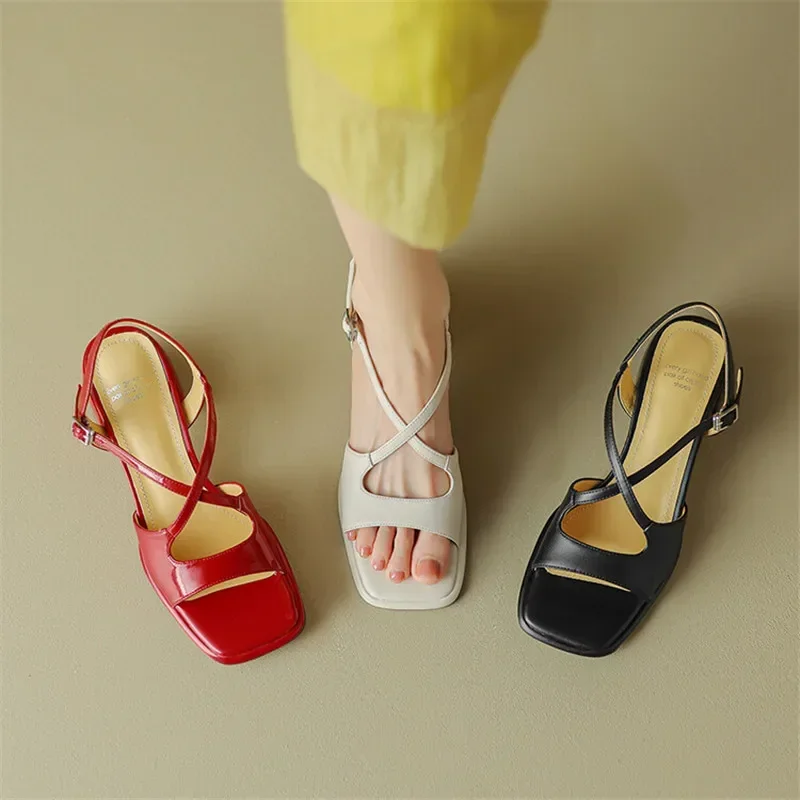 2023 New Summer Sandals Fashion Versatile Light Luxury Sandals Square Toe Chunky Heels Sandals for Women Handmade Women Sandals