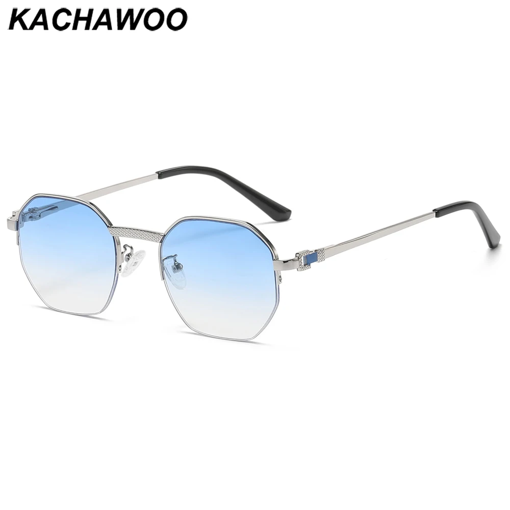 Kachawoo half frame round sunglasses octagon blue brown metal sun glasses polygon female male travel European style drop ship